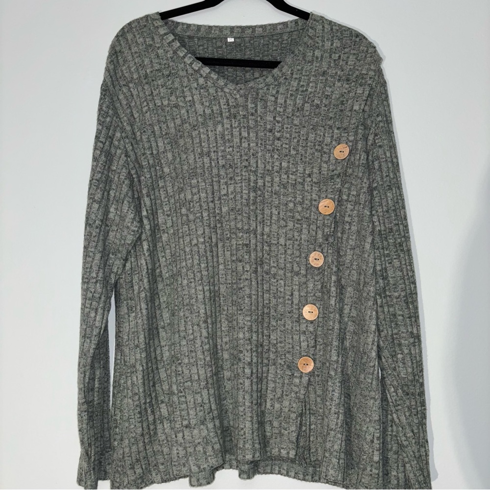 Forest Green Ribbed Sweater with Button Detail